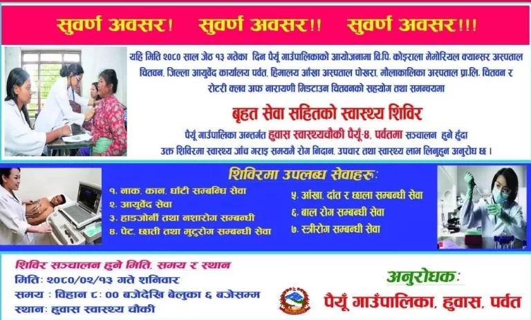 पैयुँ गाउँपालिकामा बृहत् सेवा सहितको निशुल्क स्वास्थ्य शिविर हुँदै