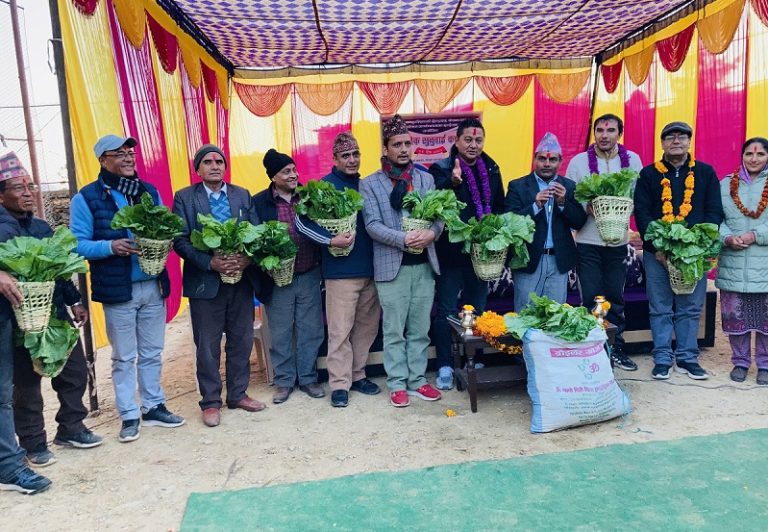 बाग्लुङमा अतिथिलाई उपहार : चोयाको डोकोमा रायोको साग