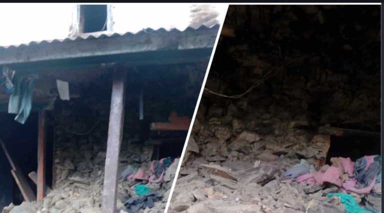 अविरल बर्षाका कारण महाशिला लुंखुमा एक घर भत्कियो